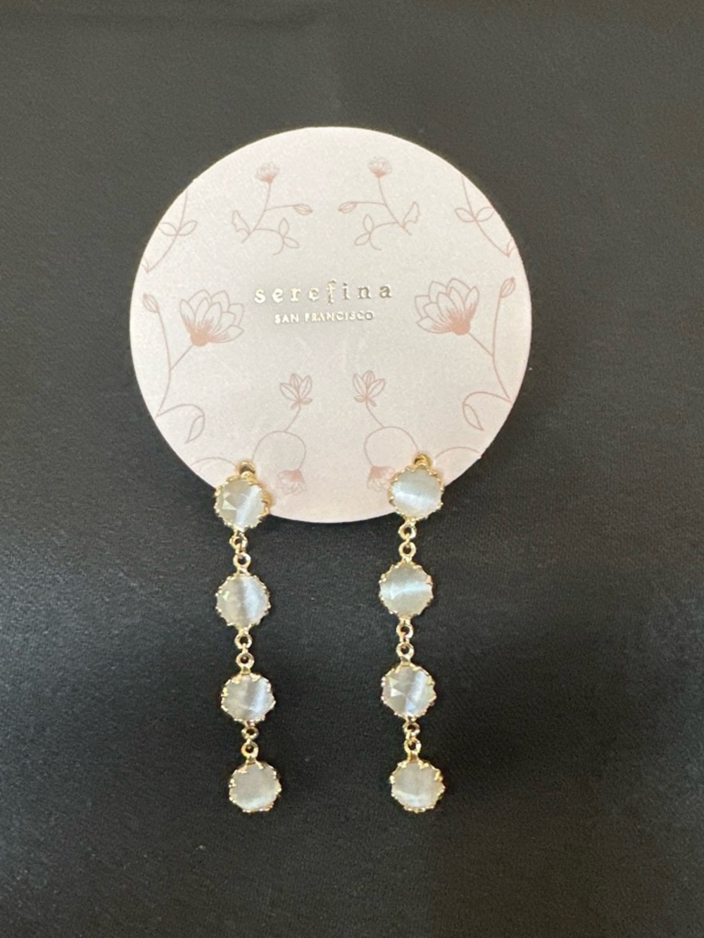 Serefina Gold & White Moonstone-Style Linear Drop Earrings